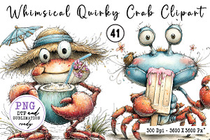 Whimsical Quirky Crab Clipart, an Animal Illustration by CreationArt