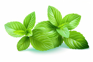 Illustration of organic mint leafs on white background