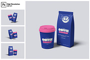 Coffee Bag & Coffee Cup Mockup, a Packaging Mockup by Gatamotion (Thumbnail 1 of 5)