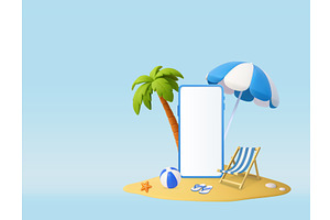 3D Summer Beach Scene with, a Technology Illustration by ModVector