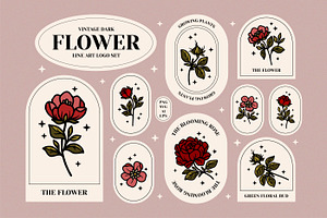 Vintage Dark Flower Lineart Logo Set