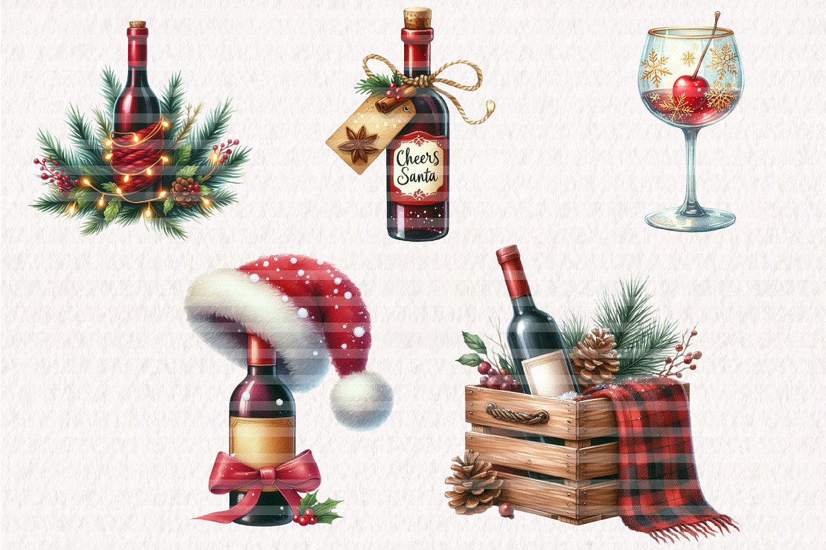 Christmas Red Wine Clipart, an Illustration by CreationArt (Photo 5 of 6)