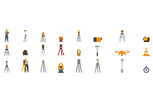 Geodetic equipment icons set, an Object Illustration by Ylivdesign