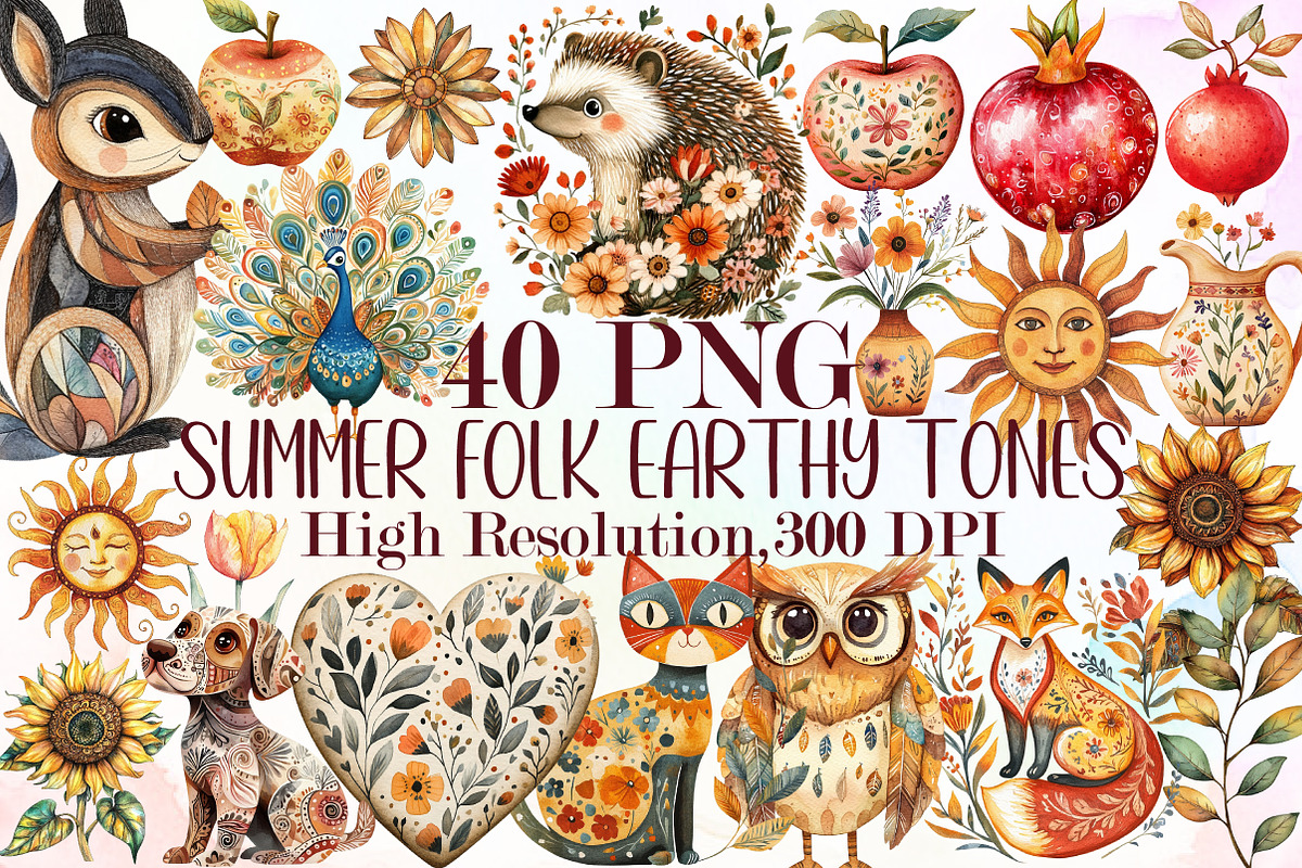 Summer Folk Clip Art Earthy Tones Ve, an Illustration by Sublimation Artist (Photo 1 of 6)