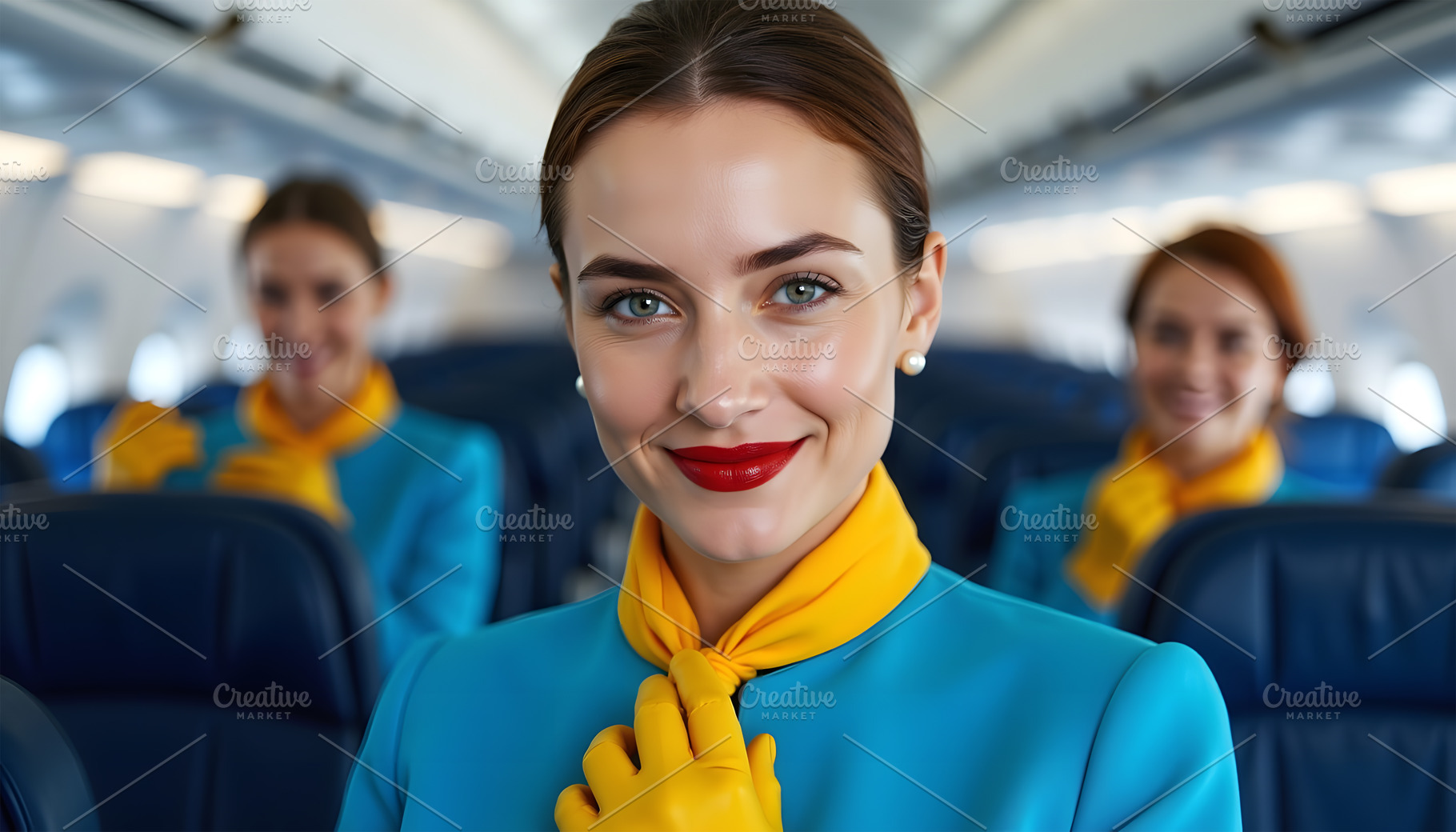 Smiling Flight Attendant in Airplane, a Business Photo by Stock Shape