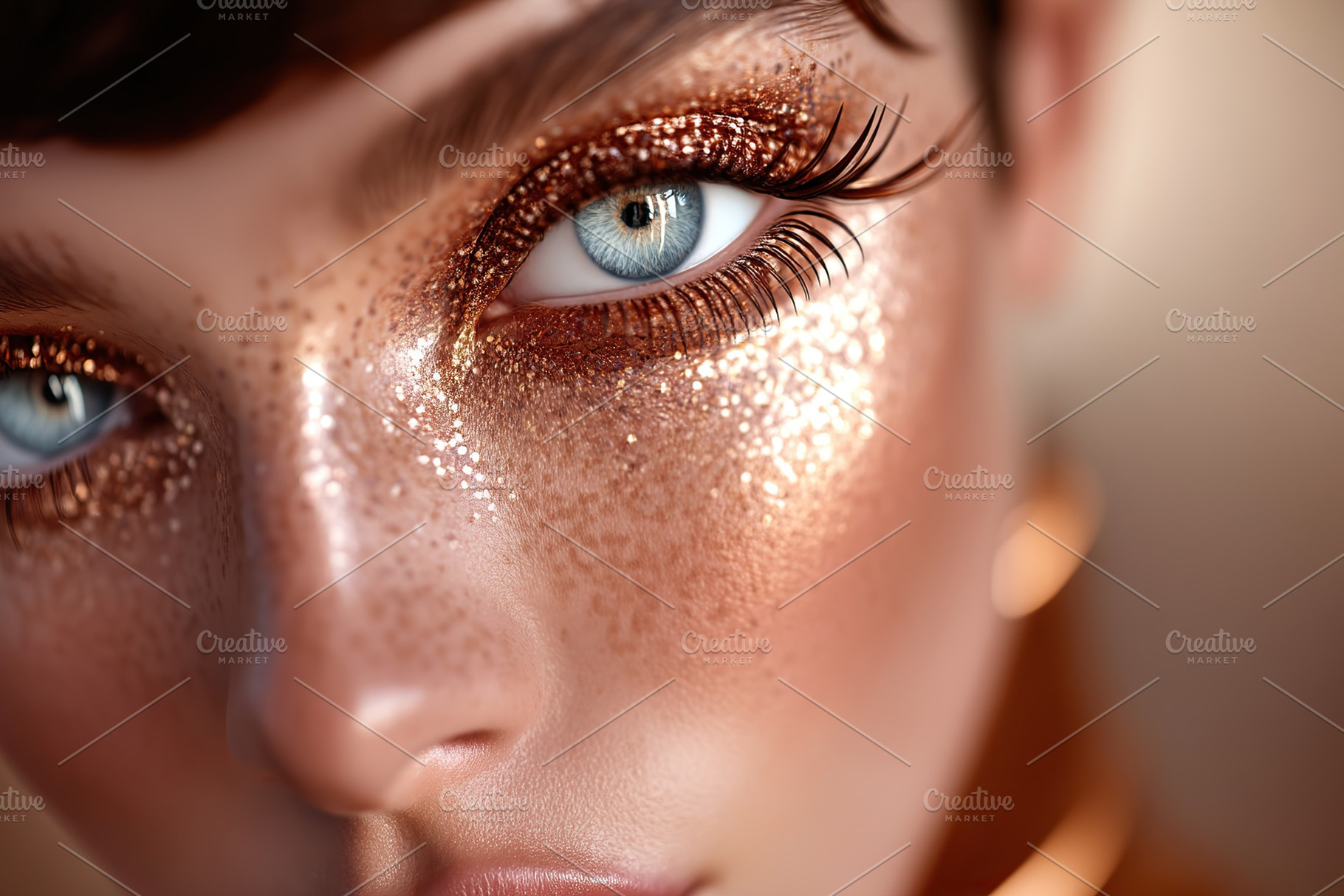 Captivating close-up of sparkling eye makeup highlighting beauty and elegance, a Beauty & Fashion Photo by AlyaAnd