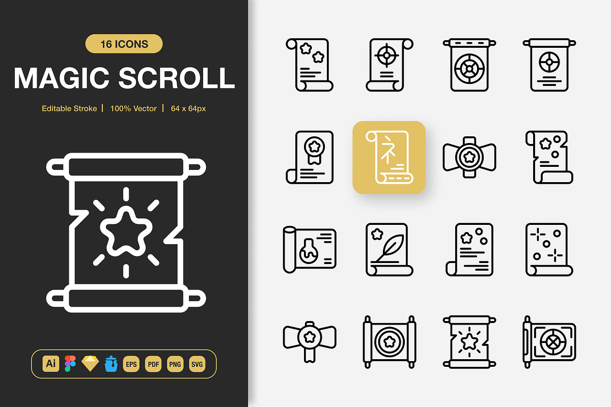 Magic Scroll Icons, an Outline Icon by Spacepixel Creative