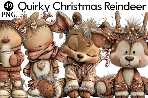 Quirky Christmas Reindeer Clipart, an Illustration by Daily.Designs