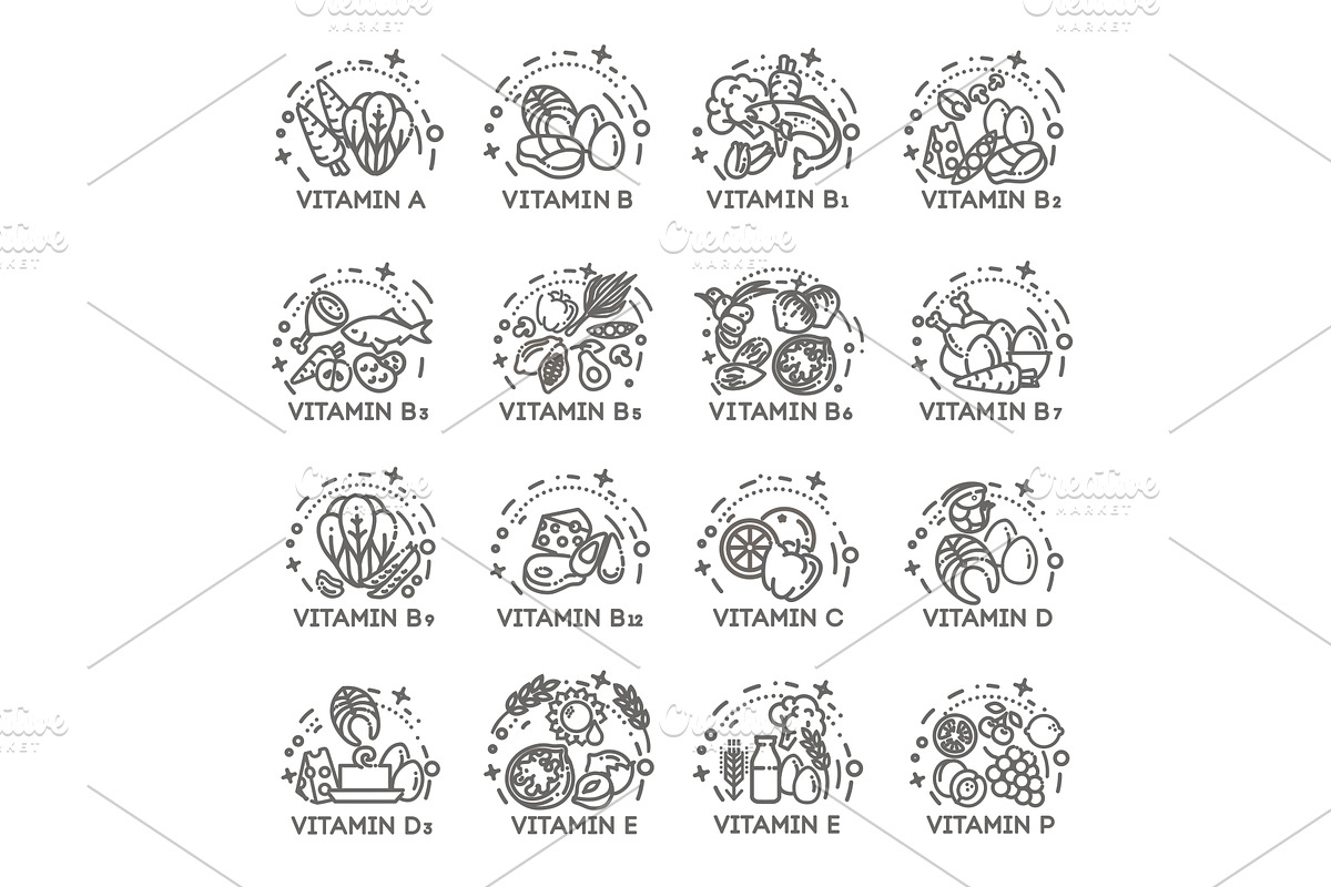 Groups of healthy fruit, vegetables, a Food Illustration by Tettygreen