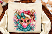 Pink Bubblegum Reindeer Christmas, a Seasonal Illustration by Canvas Craft (Thumbnail 4 of 6)