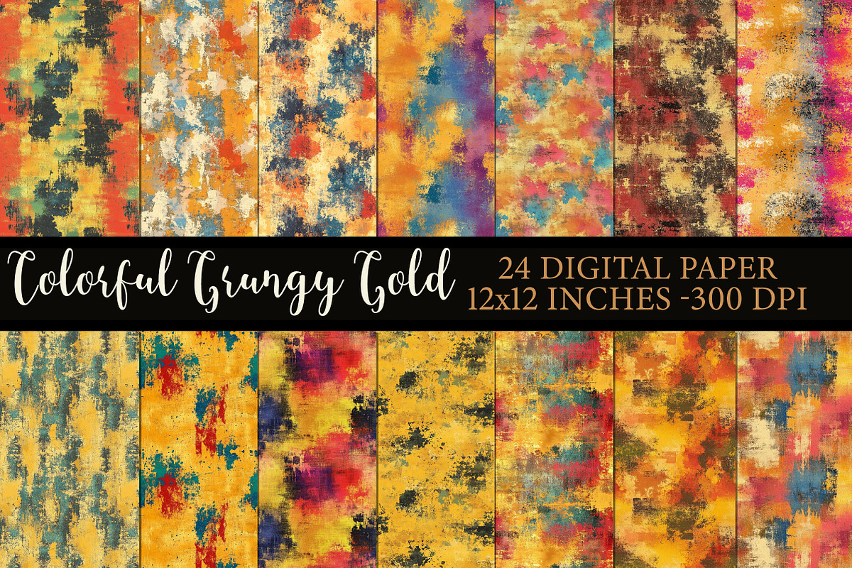 Colorful Grungy Gold Digital Paper, an Illustration by Designworld (Photo 1 of 5)