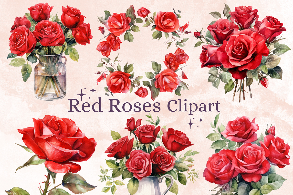 Watercolor Red Roses Collection