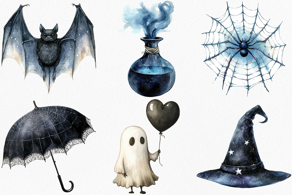 Watercolor Black White Halloween, an Illustration by Canvas Craft (Photo 3 of 7)