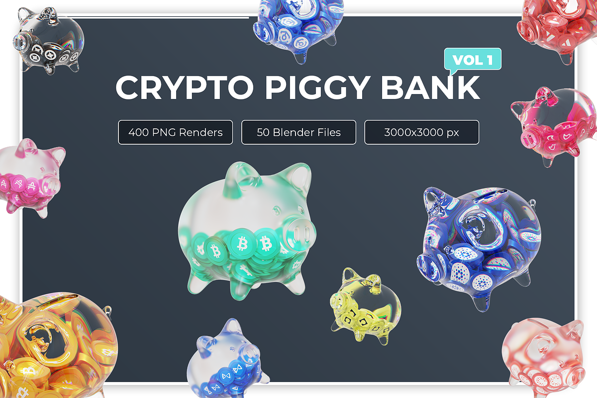 Crypto Piggy Bank 3D Icons Vol 1