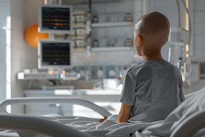 Child boy with bald head making cancer therapy in the modern hos, a Person Photo by AlyaAnd