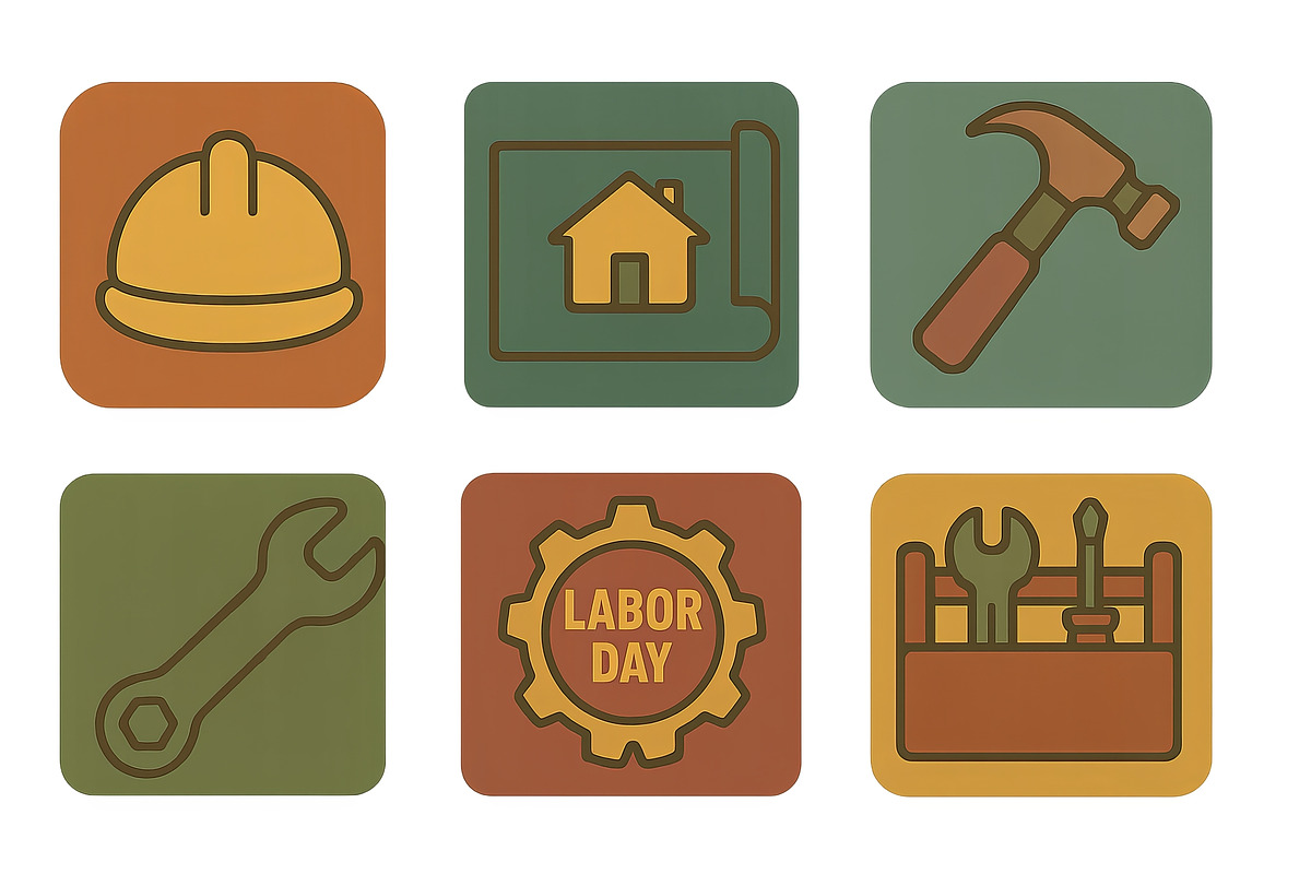Labor day icon set featuring tools a, an Illustration by Dvoevnore photos