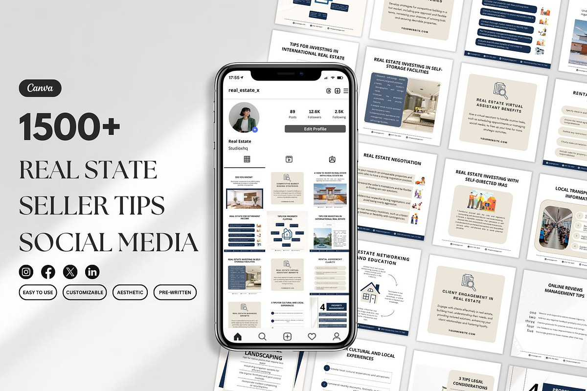 1500+ Real Estate Seller Tips Canva, a Social Media Template by Studioxhq (Photo 1 of 6)