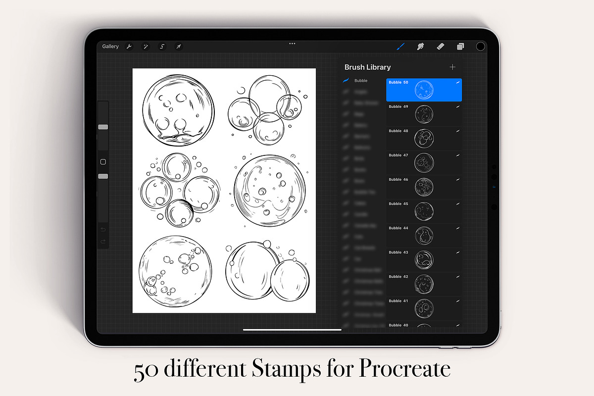 50 Bubble Procreate Stamps Brushes, a Brush Add-On by Procreate Sale (Photo 2 of 6)
