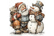 Santa and Snowman Clipart JPG, a Seasonal Illustration by Memories By Lea (Thumbnail 15 of 18)