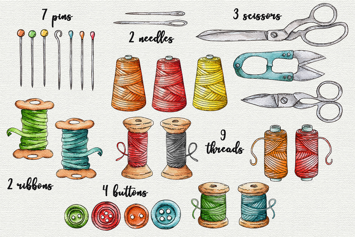 Sewing supplies watercolor clipart, an Object Graphic by Trinibis (Photo 3 of 5)