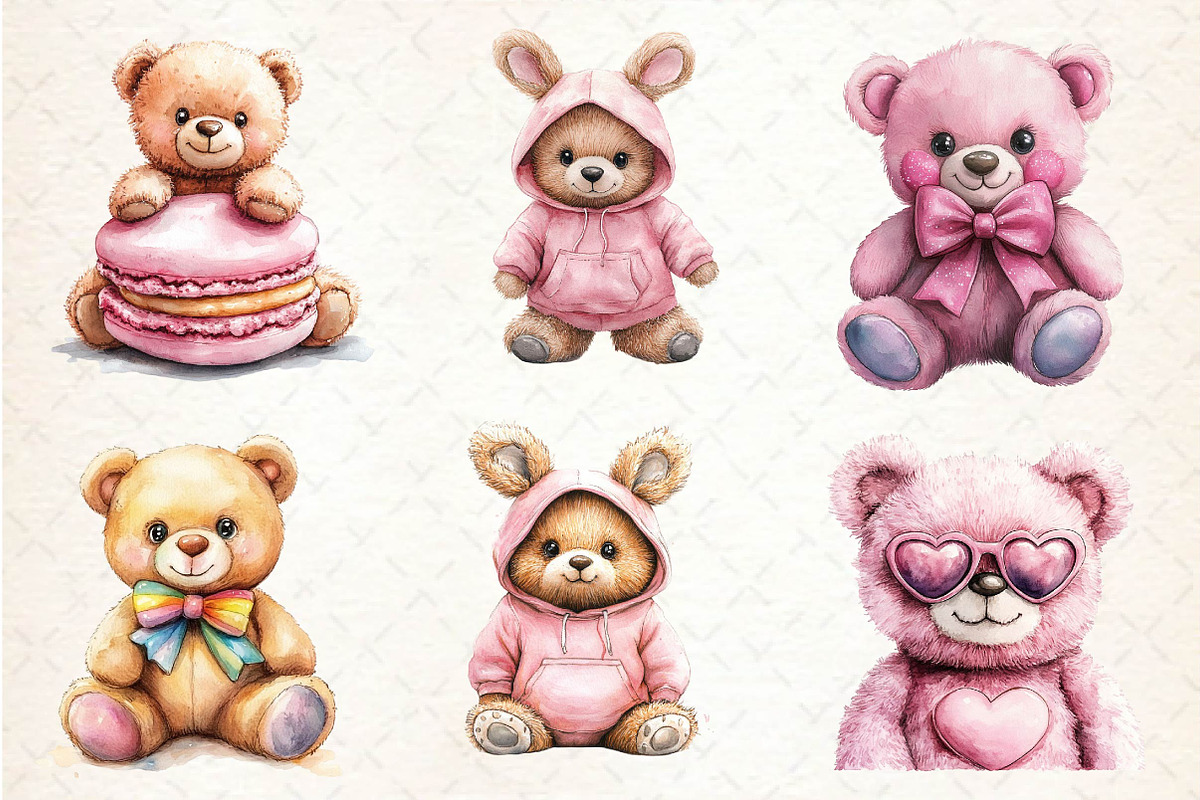 Pink Cute Blush Teddy Bear Clipart, an Illustration by Dream Creation (Photo 2 of 6)