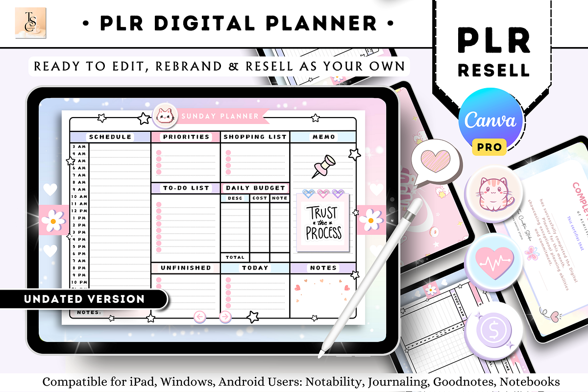 PLR Resell Pink Digital Planner, a Stationery Template by Tas Creative Studio (Photo 2 of 13)