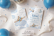 Airplane First Birthday Invite Set, a Templates & Theme by VeliusCreativeStudio (Thumbnail 2 of 5)