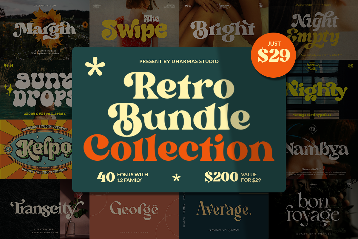 The Retro Font Bundle - 90% Off by Dharmas Studio | Creative Market