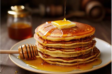 Sweet Pancakes honey. Generate Ai, a Food & Drink Photo by Ylivdesign