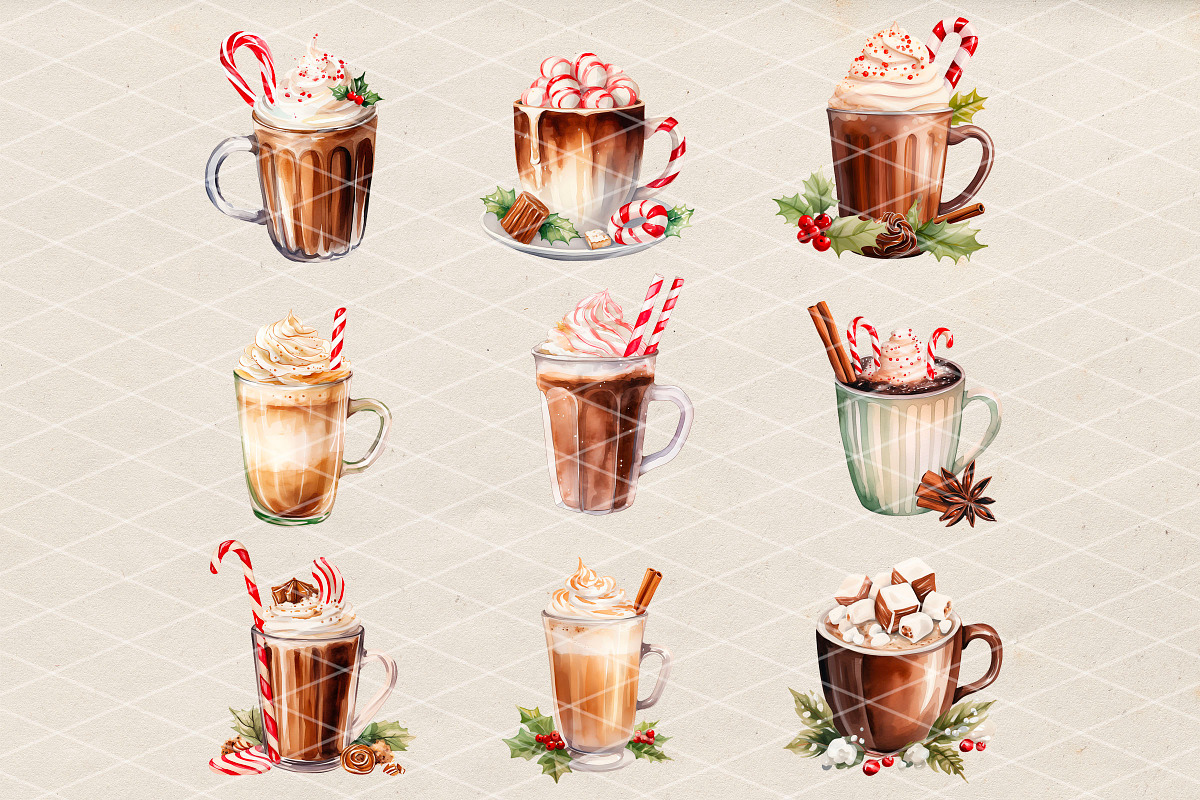 Christmas Drinks Watercolor Clipart, an Illustration by VeronikaArt (Photo 3 of 6)