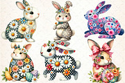 Retro Floral Easter Bunny Clipart, an Illustration by DreamCafeArt (Thumbnail 3 of 4)
