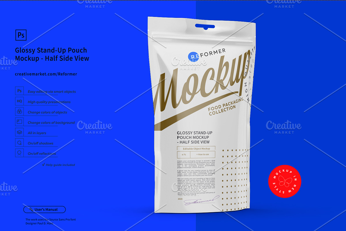 Glossy Stand-Up Pouch Mockup, a Packaging Mockup by Reformer Mockup