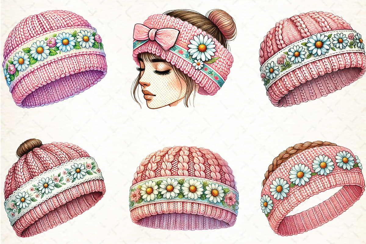 Pink Knitted Hat With Daisies Png, an Illustration by DreamCafeArt (Photo 2 of 6)