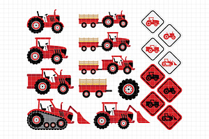 Red Tractors Clipart (DC56B)
