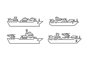 Vector icons depicting various ships, a Transportation Illustration by Ilia Design
