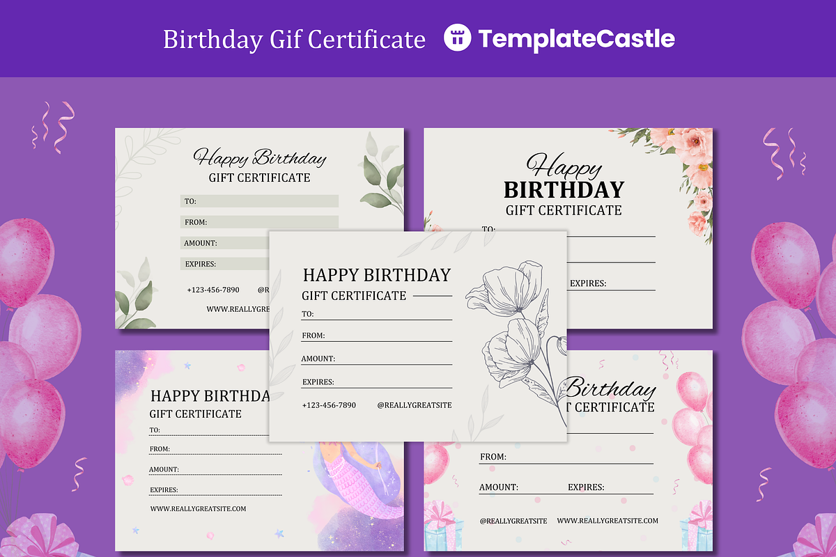 5 Birthday Gift Certificates, a Templates & Theme by TemplateCastleStore (Photo 1 of 9)