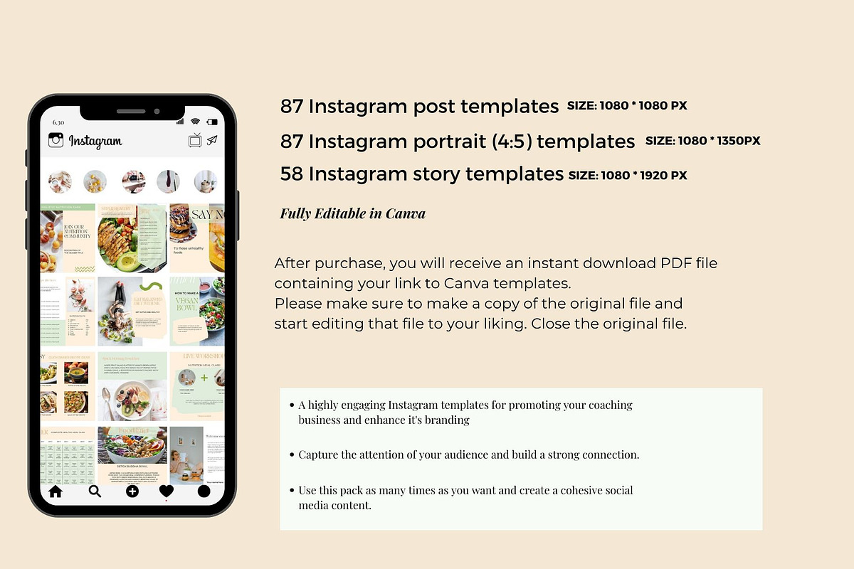 Nutrition Coach Instagram Templates, a Social Media Template by Deepa Template Studio (Photo 4 of 14)