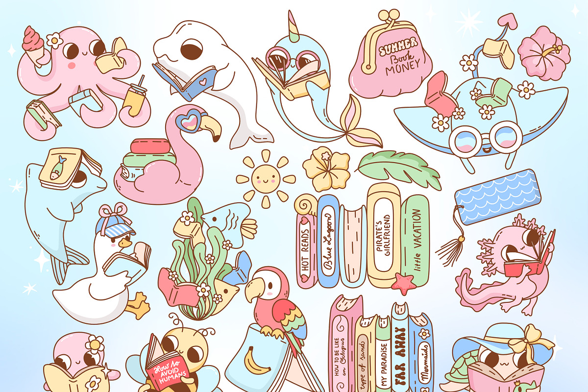 Bookish Summer Clipart Bundle, a Seasonal Illustration by Huxmay (Photo 6 of 8)