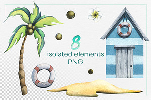 Tropical Island Watercolor Clip Art