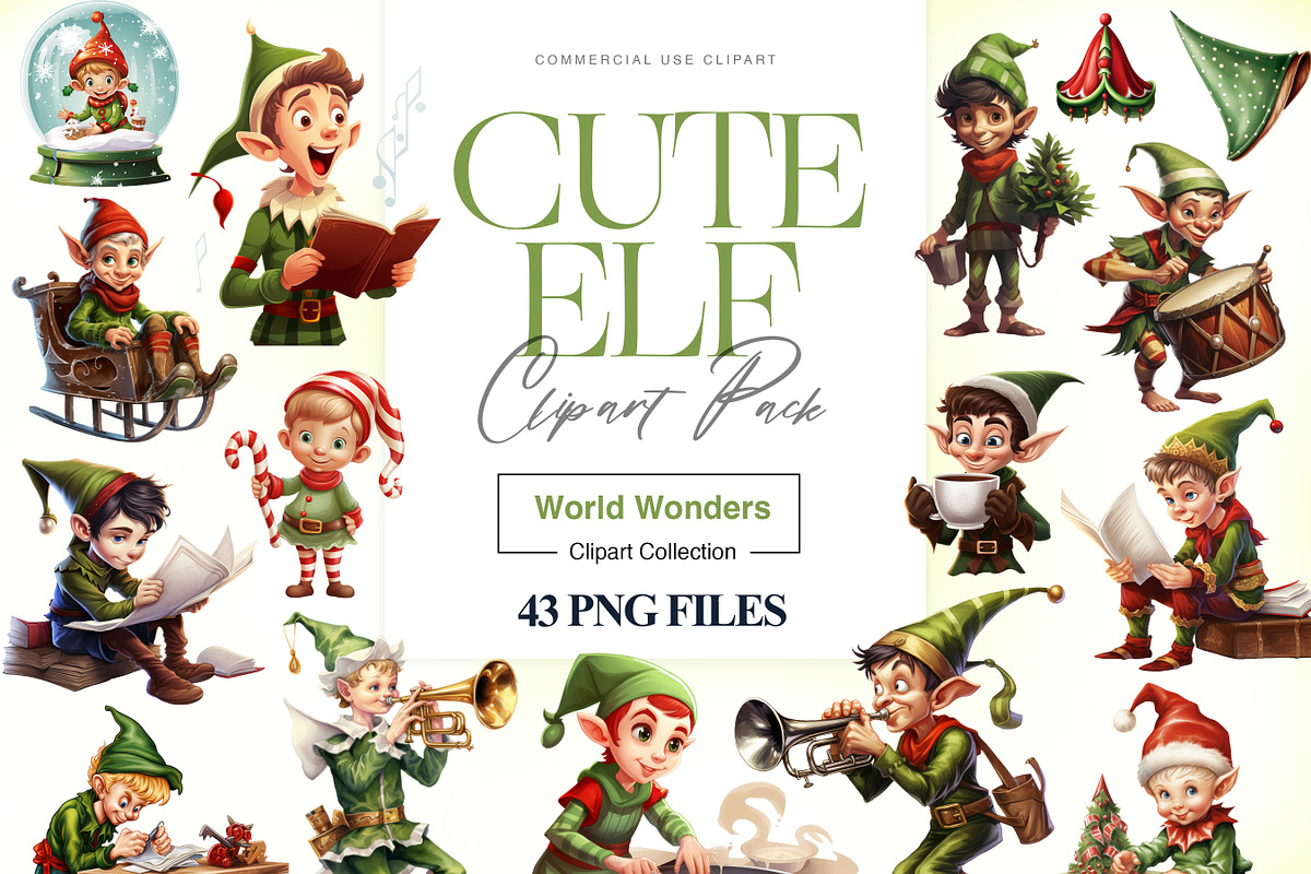 Cute Elf Clipart, Christmas Elf PNG, a Sport Illustration by BrushstrokeArtGB (Photo 1 of 9)