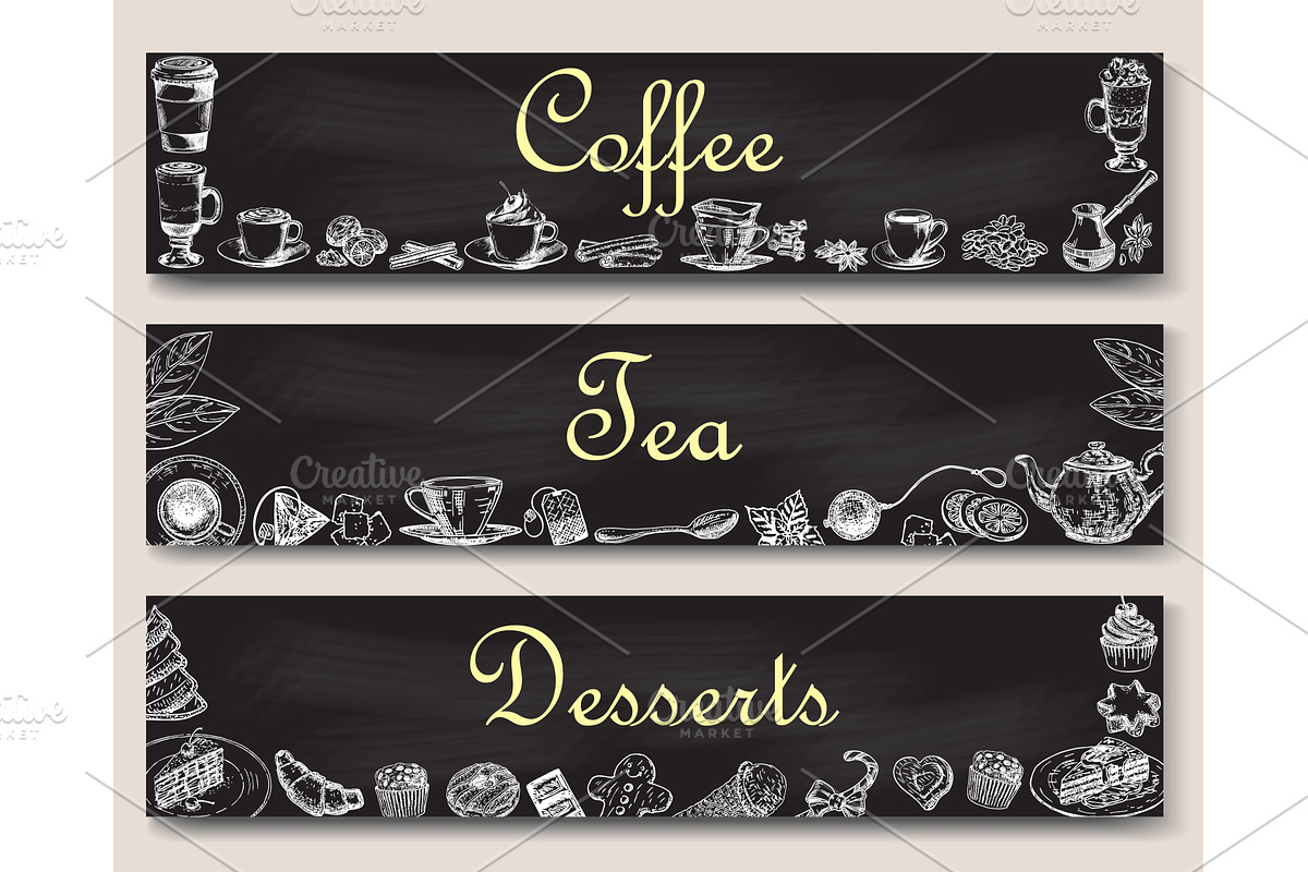 Coffee, tea and desserts vector, a Food Illustration by Siberian Art