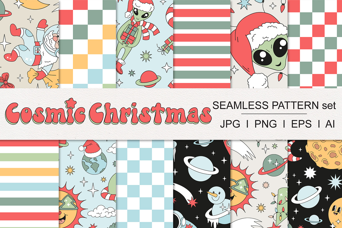 Outer Space Christmas pattern set, a Pattern Graphic by @olga.angelloz (Photo 1 of 2)