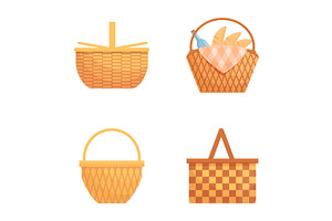 Picnic basket icons set cartoon, a Food Illustration by Ylivdesign