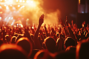 Lively crowd with raised hands enjoy, an Arts & Entertainment Photo by MistyDay