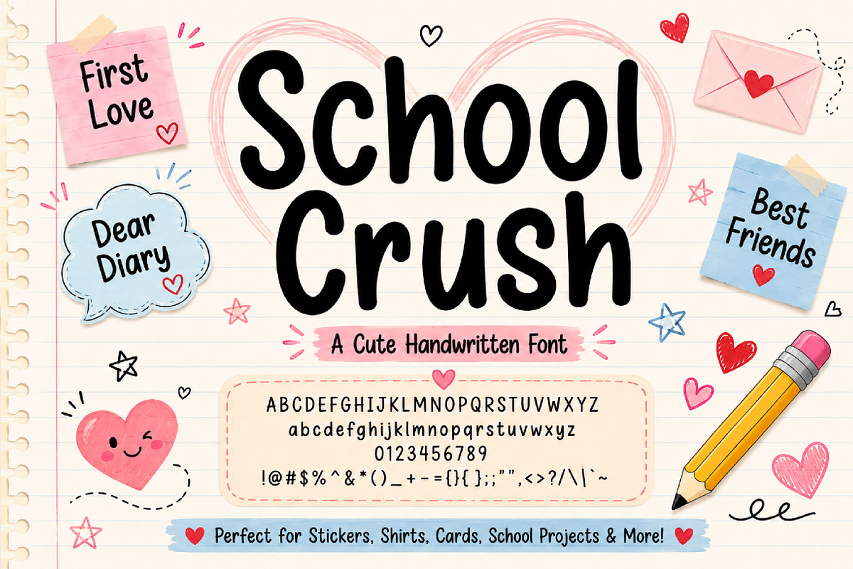 School Crush, a Script Font by Wow Magic (Photo 2 of 6)