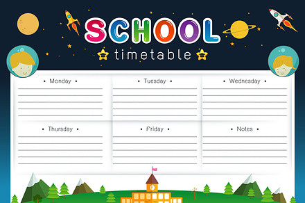 School Timetable, Schedule,Weekly, a Card Template by essense