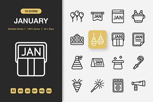 January Outline Icons