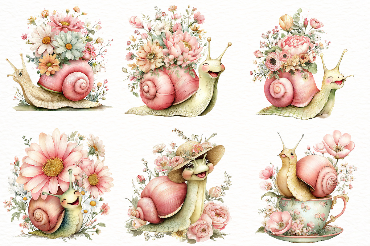 Whimsical Funny Spring Snail Clipart, an Illustration by Designworld (Photo 4 of 8)