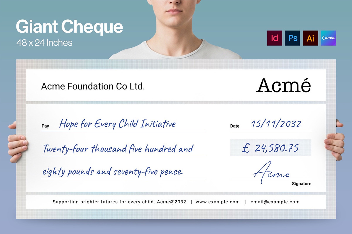 Giant Cheque / Check Template, a Stationery Template by BrandPacks (Photo 1 of 6)