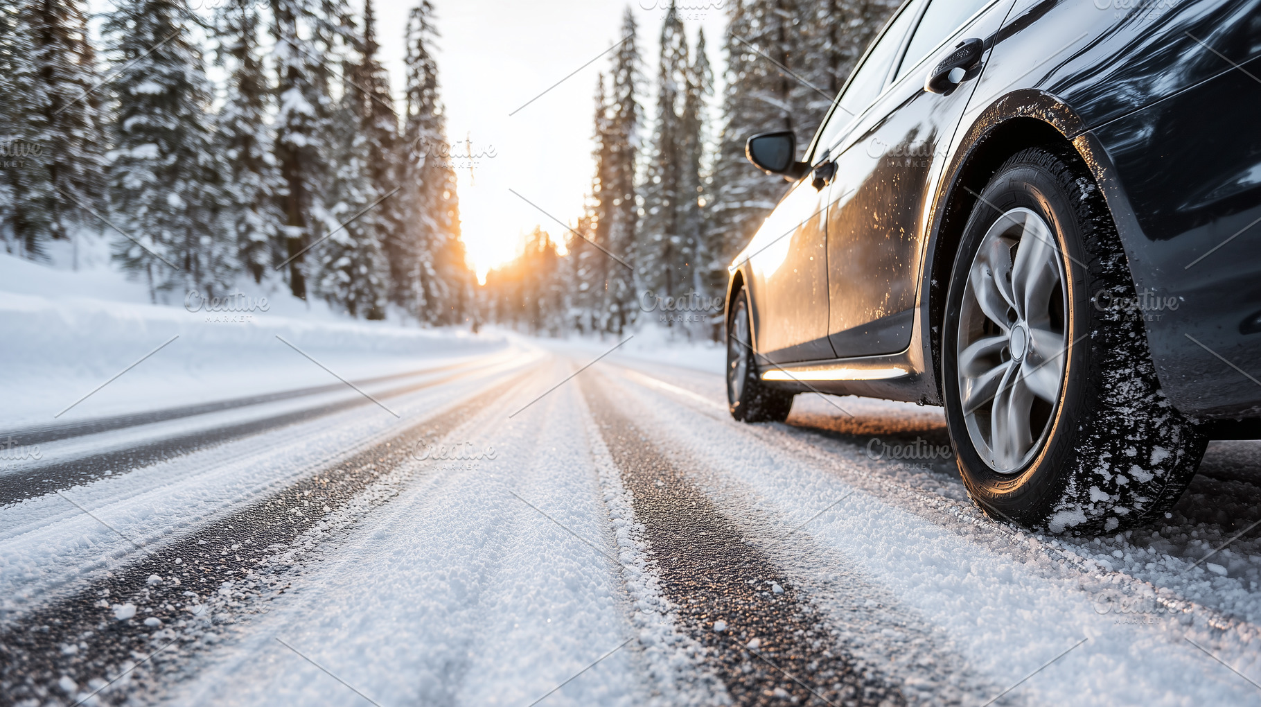 Car driving on an icy winter road, a Transportation Photo by MistyDay